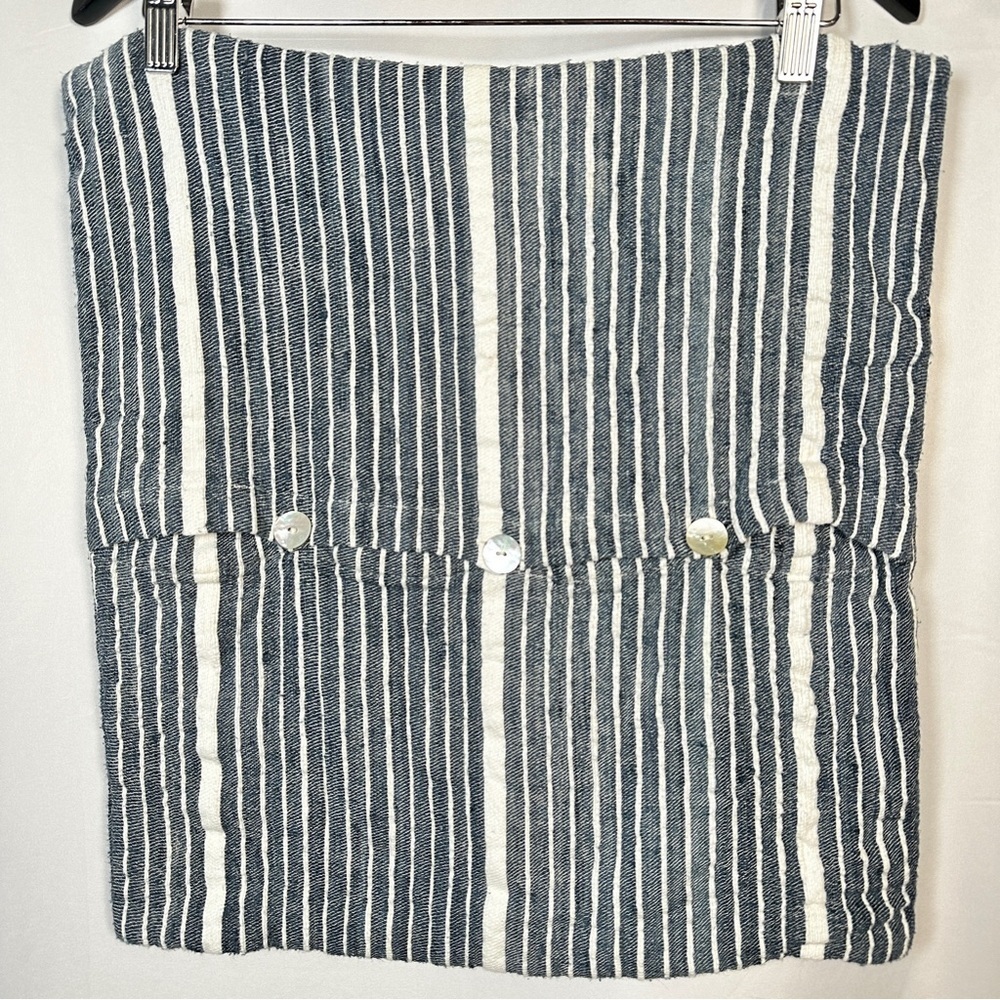 West Elm Silk Blend Striped Pillow Covers Button Front Set of 2 19x19 Navy - Picture 5 of 13